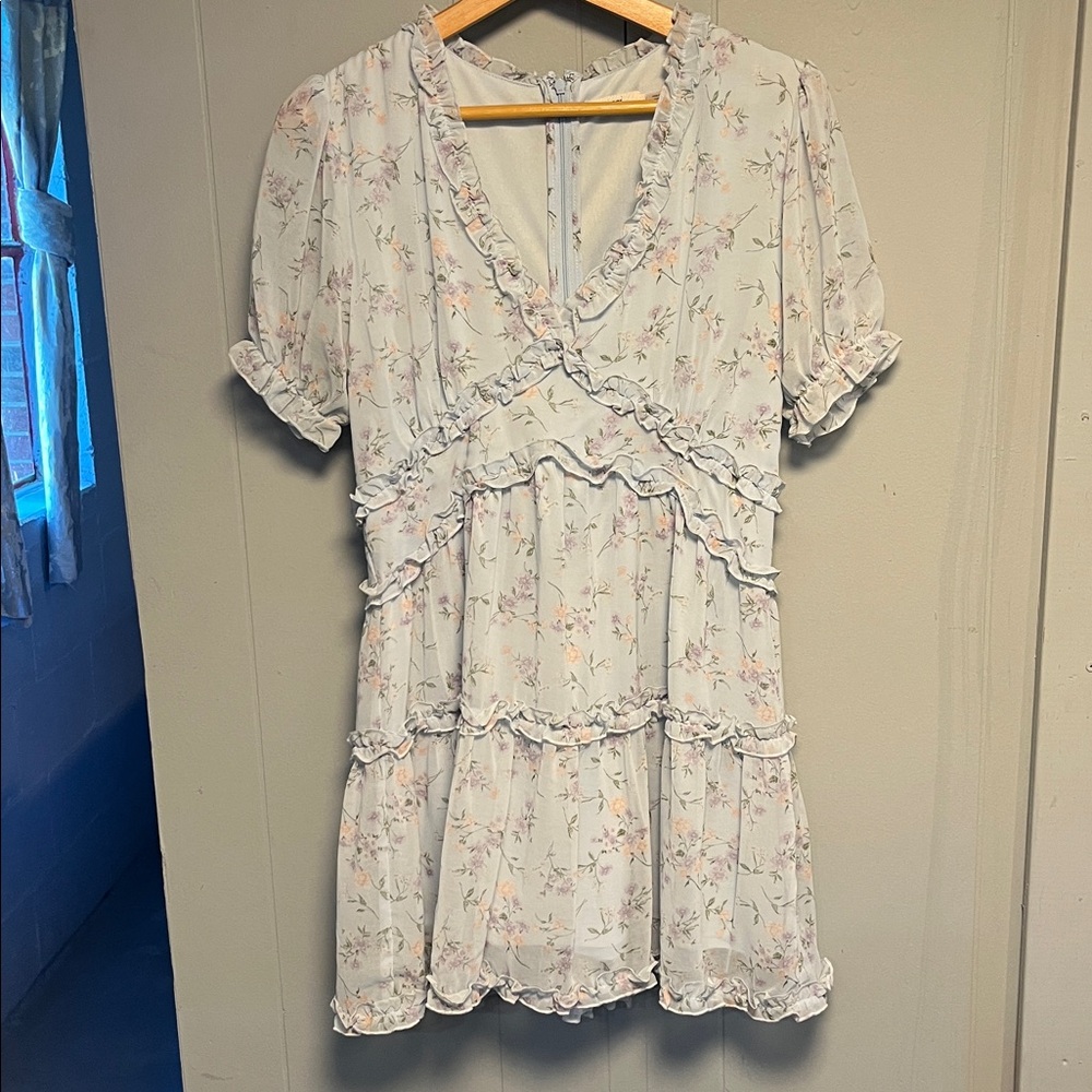 Francesca's Mi Ami Ruffled Blue Dress Size L